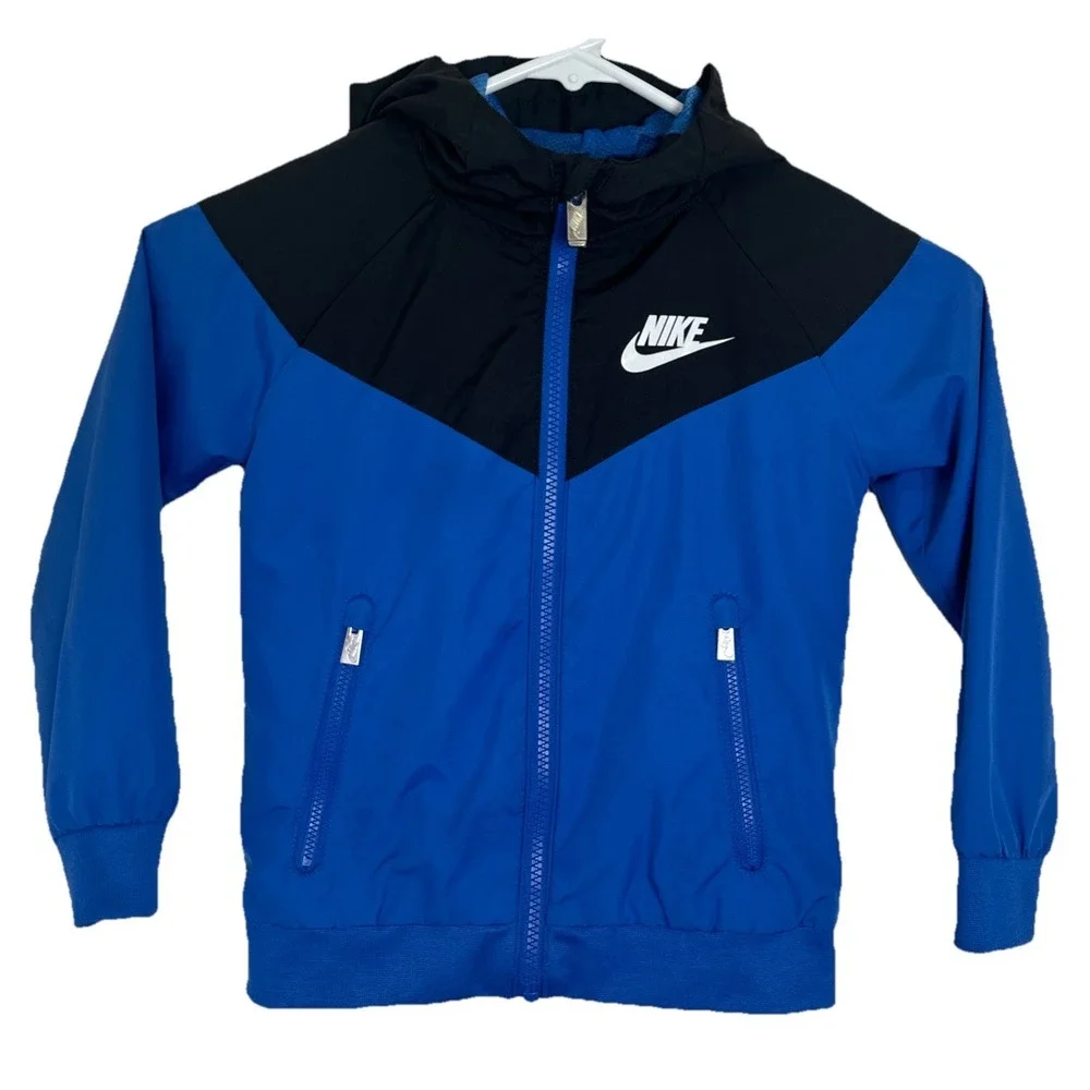 Nike Windbreaker Zip‎ Up Jacket Blue Black Zip Pockets Toddler Boys XS (4)